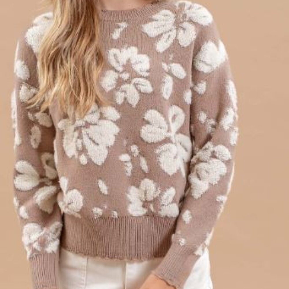 Floral distressed sweater terry knit